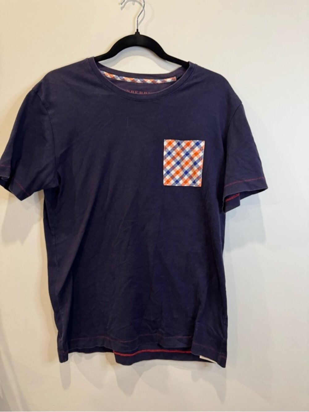 Burberry London Men’s Navy Plaid Pocket T-Shirt Japan Size 3 Cotton 0770 - Picture 2 of 6